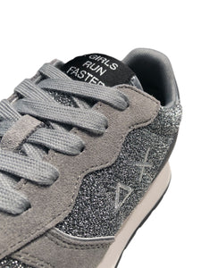 Sneakers donna in nylon glitter con inserti in suede