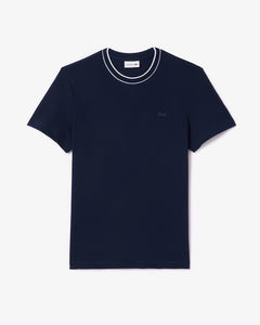 T-shirt in piqué elasticizzato con colletto a righe