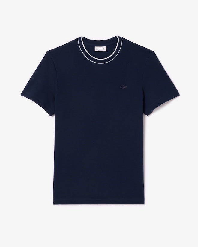 T-shirt in piqué elasticizzato con colletto a righe